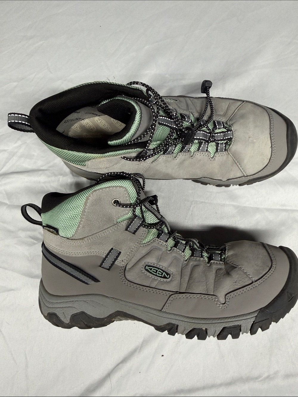 KEEN Gray and Mint Lace-Up Women's Hiking Boots